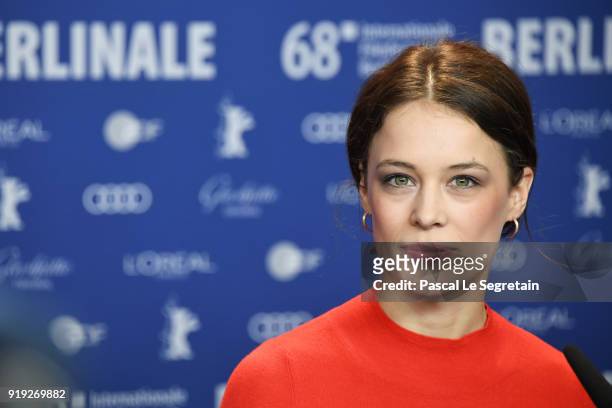 Paula Beer attends the 'Transit' press conference during the 68th Berlinale International Film Festival Berlin at Grand Hyatt Hotel on February 17,...
