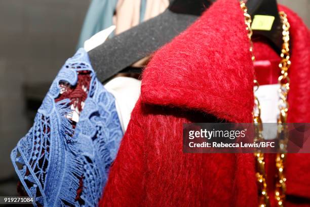 General view of backstage ahead of the Toga show during London Fashion Week February 2018 on February 17, 2018 in London, England.