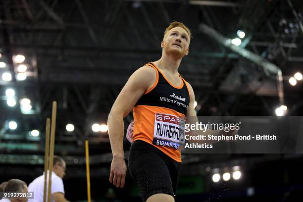Greg Rutherford of Great Britain competes in the men's long jump final during day one of the SPAR British Athletics Indoor Championships at Arena...