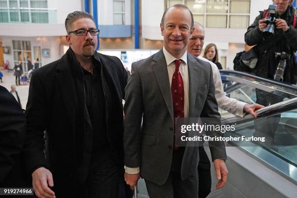 Leader Henry Bolton arrives for the UKIP Extra-Ordinary Leadership Metting at the International Convention Centre on February 17, 2018 in Birmingham,...