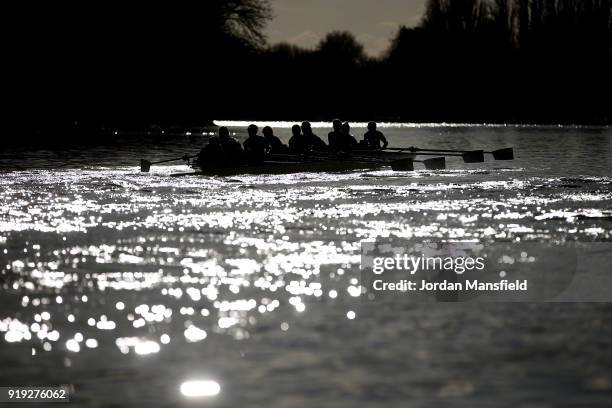 Cambridge University Women's Boat Club in action during the Boat Race Trial race between Cambridge University Women's Boat Club and University of...