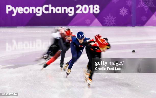 Elise Christie of Great Britain competes during the Short Track Speed Skating Ladies' 1500m heats on day eight of the PyeongChang 2018 Winter Olympic...