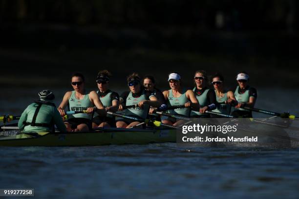 Cambridge University Women's Boat Club in action during the Boat Race Trial race between Cambridge University Women's Boat Club and University of...