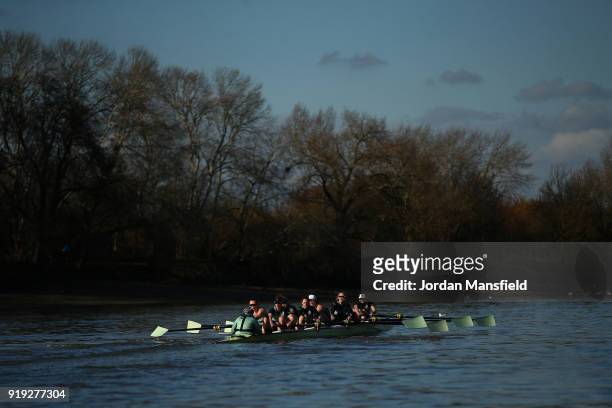 Cambridge University Women's Boat Club in action during the Boat Race Trial race between Cambridge University Women's Boat Club and University of...