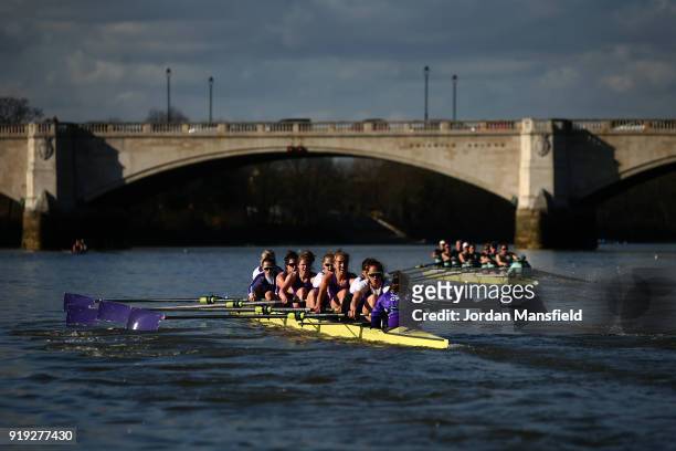 Cambridge University Women's Boat Club lead University of London across the line during the Boat Race Trial race between Cambridge University Women's...