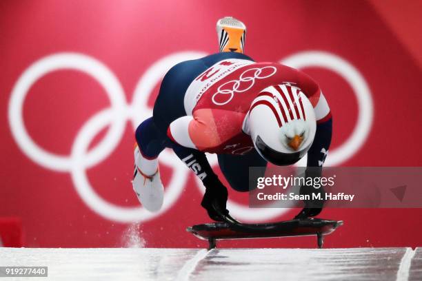 Katie Uhlaender of the United States makes her final a run during the Women's Skeleton on day eight of the PyeongChang 2018 Winter Olympic Games at...