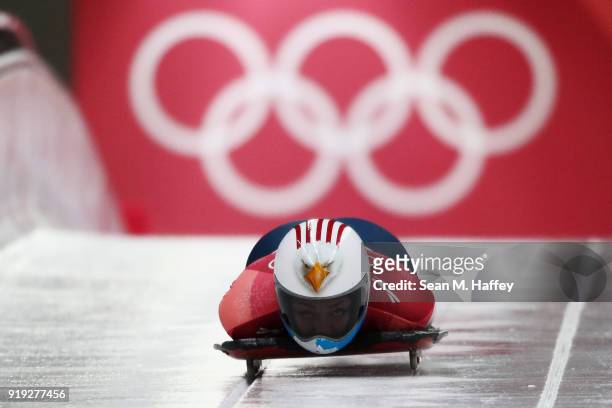 Katie Uhlaender of the United States makes her final a run during the Women's Skeleton on day eight of the PyeongChang 2018 Winter Olympic Games at...