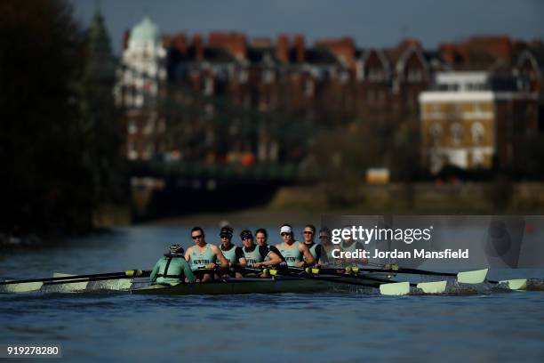 Cambridge University Women's Boat Club in action during the Boat Race Trial race between Cambridge University Women's Boat Club and University of...