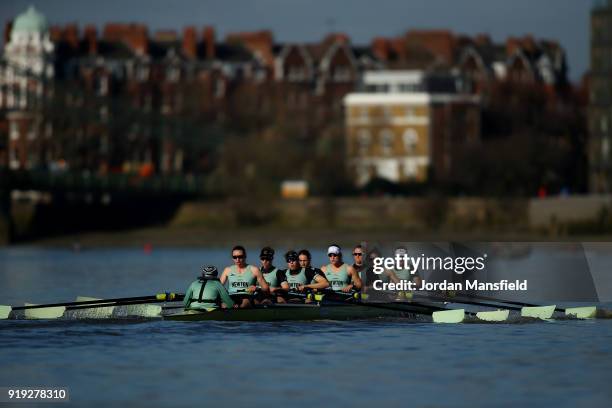 Cambridge University Women's Boat Club in action during the Boat Race Trial race between Cambridge University Women's Boat Club and University of...