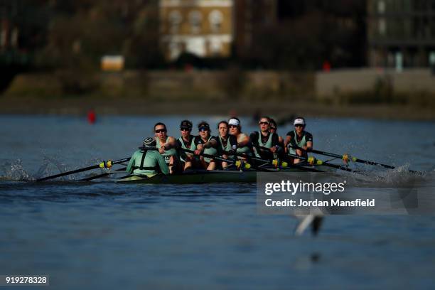 Cambridge University Women's Boat Club in action during the Boat Race Trial race between Cambridge University Women's Boat Club and University of...