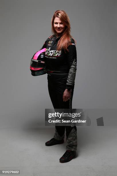 Camping World Truck Series driver Jennifer Jo Cobb poses for a portrait at Daytona International Speedway on February 16, 2018 in Daytona Beach,...