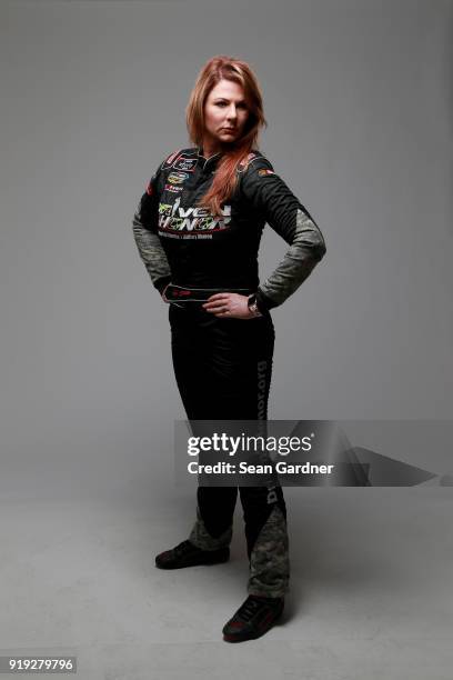 Camping World Truck Series driver Jennifer Jo Cobb poses for a portrait at Daytona International Speedway on February 16, 2018 in Daytona Beach,...