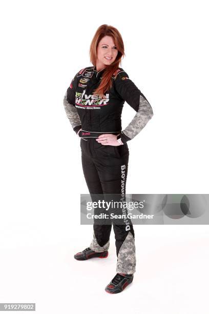 Camping World Truck Series driver Jennifer Jo Cobb poses for a portrait at Daytona International Speedway on February 16, 2018 in Daytona Beach,...