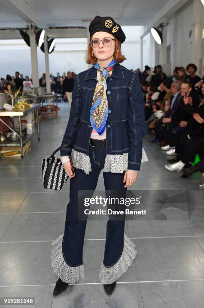 Christabel Macgreevy attends the Molly Goddard show during London Fashion Week February 2018 at TopShop Show Space on February 17, 2018 in London,...