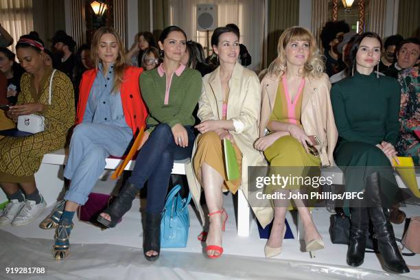 Pippa Bennett-Warner, Yasmin Le Bon, Annabel Scholey, Maimie McCoy, Hannah Arterton and Eline Powell attend the Jasper Conran show during London...