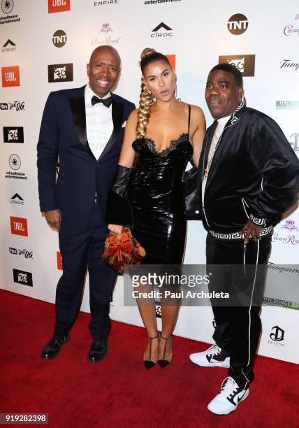 Kenny Smith, Gwendolyn Osborne-Smith and Tracy Morgan attend Kenny "The Jet" Smith's annual All-Star bash presented By JBL at Paramount Studios on...