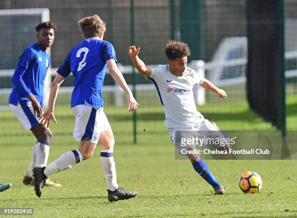Marcel Lewis of Chelsea during the U18 Premier League Cup Semi Final match between Everton and Chelsea at Finch Farm on February 17, 2018 in...