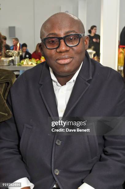 Edward Enninful attends the Molly Goddard show during London Fashion Week February 2018 at TopShop Show Space on February 17, 2018 in London, England.