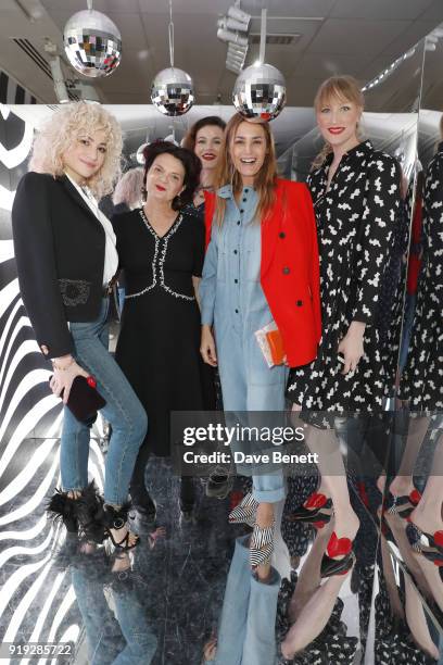 Pixie Lott, Lulu Guinness, Jasmine Guinness, Yasmine Le Bon and Jade Parfitt attend the Lulu Guinness AW18 London Fashion Week presentation on...