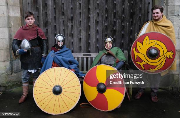 Re-enactors representing the rival armies of the Vikings and Anglo-Saxons prepare to march through York City during the Jorvik Viking Festival on...