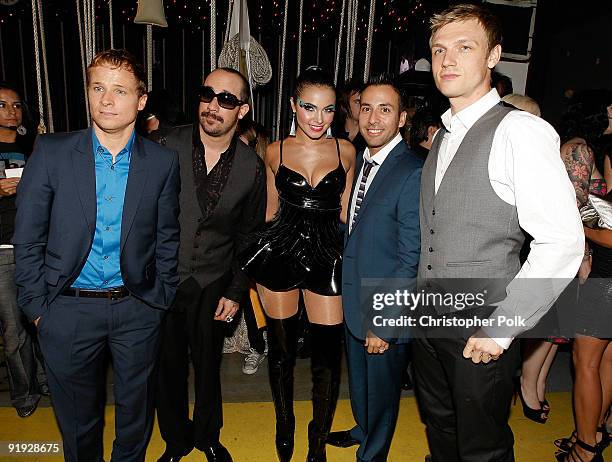 Singers Brian Littrell, A.J. Mclean, Jery Sandoval, Howie Dorough and Nick Carter backstage at the "Los Premios MTV 2009" Latin America Awards held...