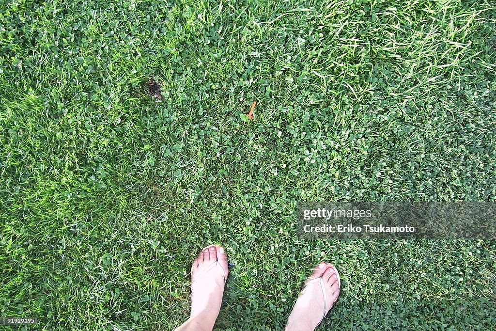 Feet on green grass