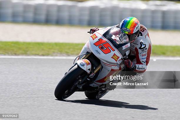 Alex De Angelis of Rep. San Marino and San Carlo Honda Gresini heads down a straight during the free practice session of the 2009 MotoGP of Australia...