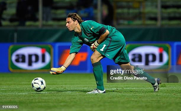 Federico Marchetti goal kepeer of Italy in ation during the FIFA2010 World Cup Group 8 Qualifier match between Italy and Cyprus at the Ennio Tardini...
