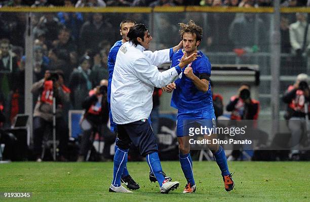 Alberto Gilardino of Italy celebrates with Vincenzo Iaquinta after scoring theire Italy's second goal during the FIFA2010 World Cup Group 8 Qualifier...