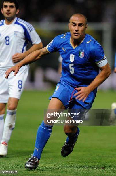 Fabio Cannavaro of Italy in action during the FIFA2010 World Cup Group 8 Qualifier match between Italy and Cyprus at the Tardini Stadium on October...