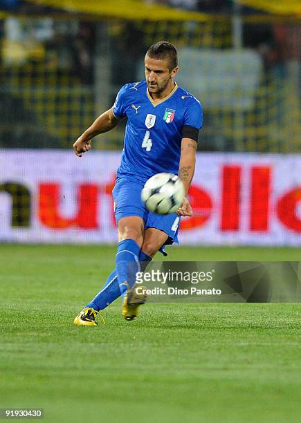 Alessandro Gamberini of Italy in action during the FIFA2010 World Cup Group 8 Qualifier match between Italy and Cyprus at the Tardini Stadium on...
