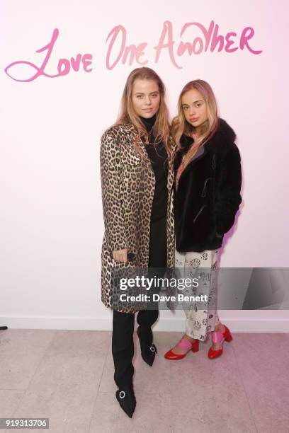 Bea Fresson and Amelia Windsor attend the Lulu Guinness AW18 London Fashion Week presentation on February 17, 2018 in London, England.