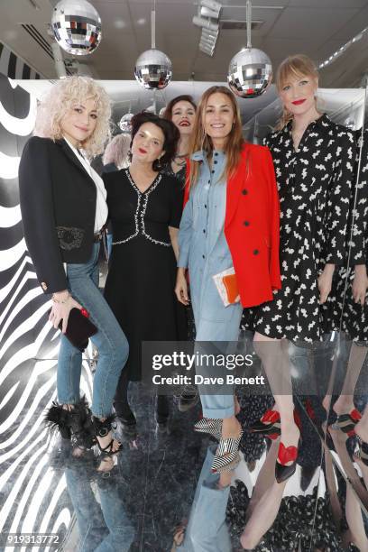 Pixie Lott, Lulu Guinness, Jasmine Guinness, Yasmine Le Bon and Jade Parfitt attend the Lulu Guinness AW18 London Fashion Week presentation on...