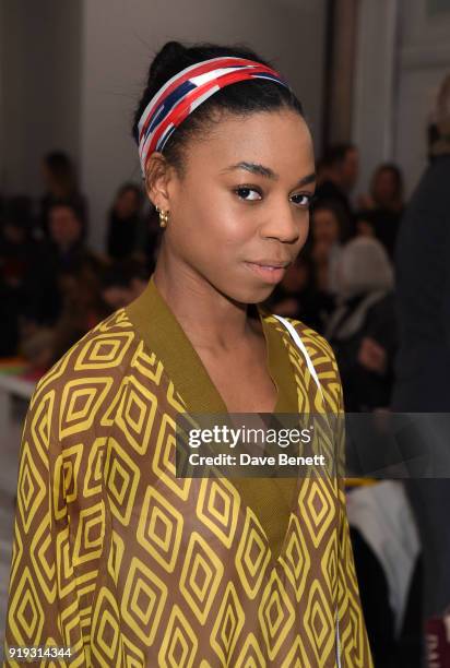 Pippa Bennett-Warner attends the Jasper Conran show during London Fashion Week February 2018 at Claridge's Hotel on February 17, 2018 in London,...