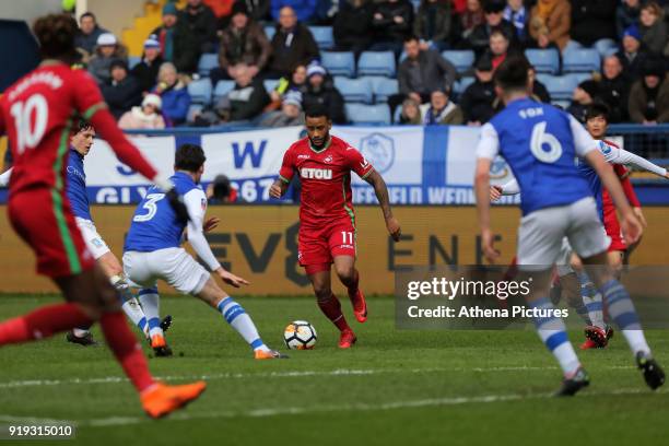 Luciano Narsingh of Swansea City runs forward during The Emirates FA Cup Fifth Round match between Sheffield Wednesday and Swansea City at...