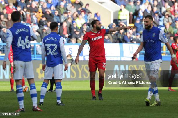 Kyle Bartley of Swansea City gives instructions to his team mates during The Emirates FA Cup Fifth Round match between Sheffield Wednesday and...
