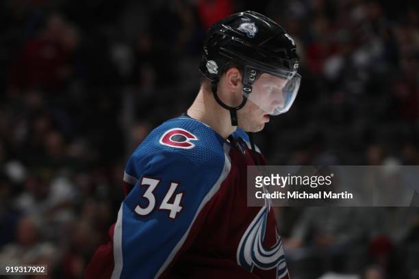 Carl Soderberg of the Colorado Avalanche skates against the Montreal Canadiens at the Pepsi Center on February 14, 2018 in Denver, Colorado. The...