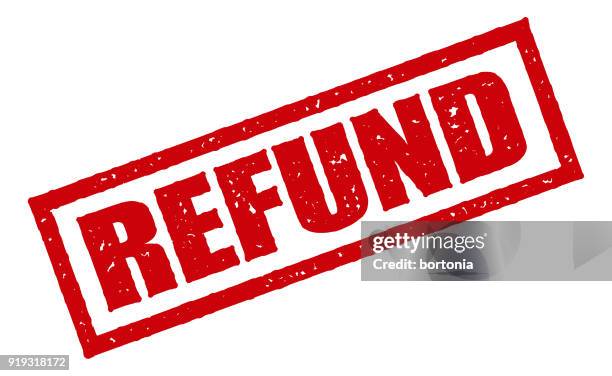 red rubber stamp icon on transparent background - refund stock illustrations