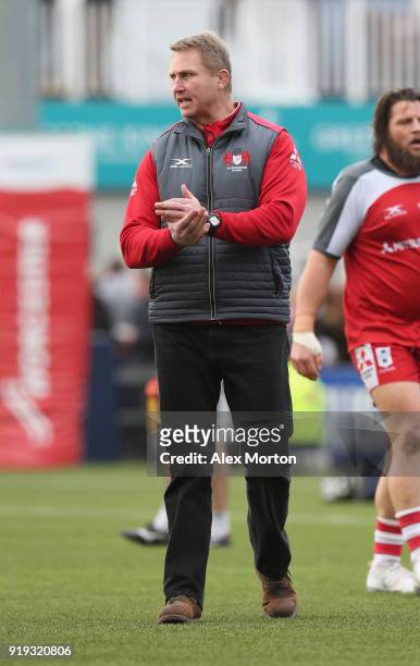 Gloucester coach Johan Ackermann prior to the Aviva Premiership match between Worcester Warriors and Gloucester Rugby at Sixways Stadium on February...