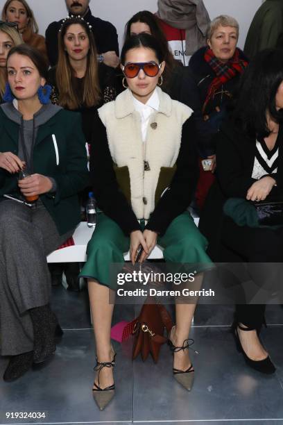 Doina Ciobanu attends the Molly Goddard show during London Fashion Week February 2018 at TopShop Show Space on February 17, 2018 in London, England.