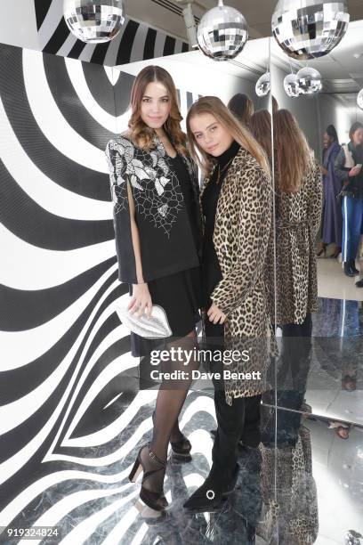 Amber Le Bon and Bea Fresson attend the Lulu Guinness AW18 London Fashion Week presentation on February 17, 2018 in London, England.