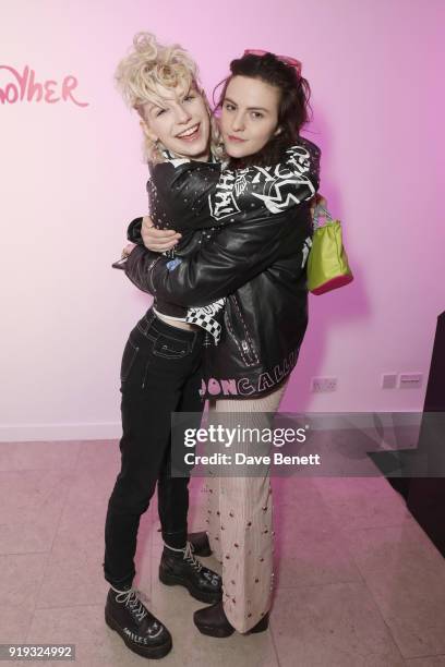 Charlie Barker and Daisy Maybe attend the Lulu Guinness AW18 London Fashion Week presentation on February 17, 2018 in London, England.