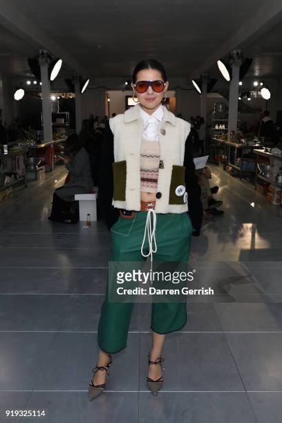 Doina Ciobanu attends the Molly Goddard show during London Fashion Week February 2018 at TopShop Show Space on February 17, 2018 in London, England.