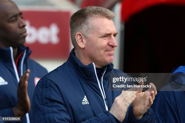 Brentford boss Dean Smith during the Sky Bet Championship match between Sunderland and Brentford at Stadium of Light on February 17, 2018 in...