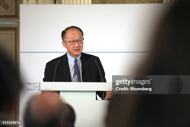 Jim Yong Kim, president of the World Bank Group, speaks at the Munich Security Conference in Munich, Germany, on Saturday, Feb. 17, 2018. From Friday...