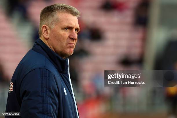 Brentford boss Dean Smith during the Sky Bet Championship match between Sunderland and Brentford at Stadium of Light on February 17, 2018 in...