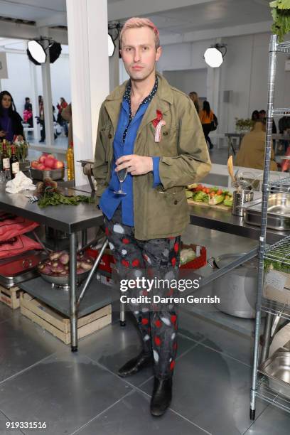 Charles Jeffrey attends the Molly Goddard show during London Fashion Week February 2018 at TopShop Show Space on February 17, 2018 in London, England.