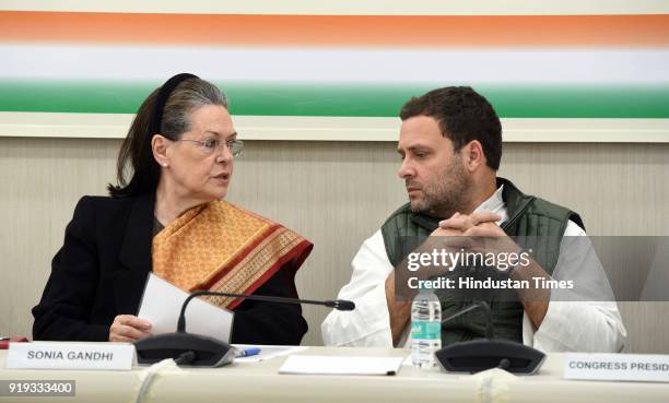 Congress President Rahul Gandhi with former congress president Sonia Gandhi during the Congress Steering Committee Meeting at AICC, on February 17,...