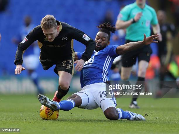 Jacques Maghoma of Birmingham challenges George Saville of Millwall during the Sky Bet Championship match between Birmingham City and Millwall at St...