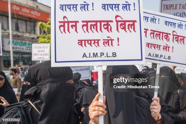 All India Muslim Personal Law Board organised silent march protesting against the Centre's Triple Talaq Bill at Nagpada Junction, on February 15,...